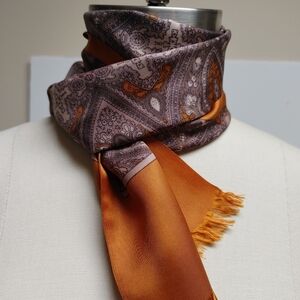 VTG Rossini Long Silk Scarf Auburn & Taupe
